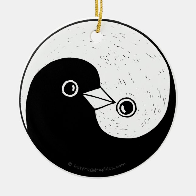 Yin Yang Friedenstaube Keramikornament (Vorne)