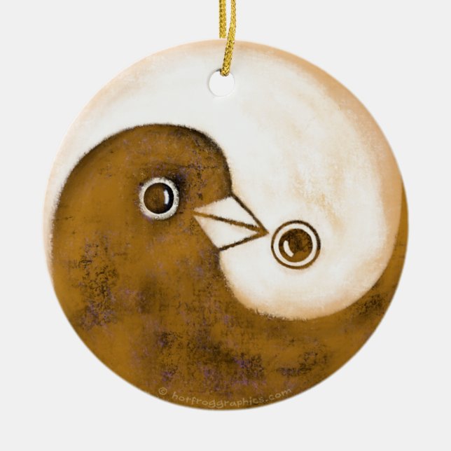 Yin Yang Friedenstauben-Keramikdekoration Keramik Ornament (Vorne)