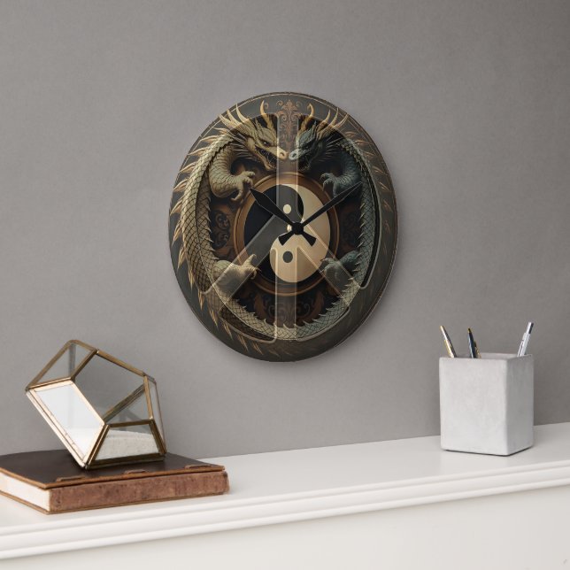 Yin Yang Friedenszeichen  Große Wanduhr (Büro)
