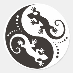 YIN & YANG Geckos schwarz + Ihr Hintergrund & Ihre Runder Aufkleber