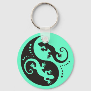 YIN & YANG Geckos schwarz + Ihr Hintergrund & Ihre Schlüsselanhänger