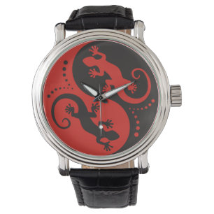 YIN & YANG Geckos schwarz rot + Ihre Hintergrundid Armbanduhr
