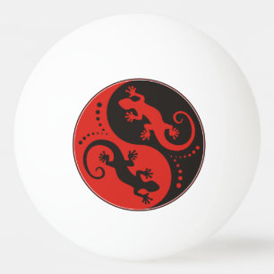 YIN & YANG Geckos schwarz rot + Ihre Hintergrundid Tischtennisball