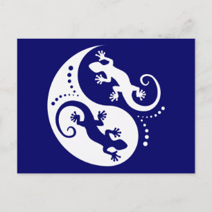 YIN & YANG Geckos weiß + Ihre Idee Postkarte