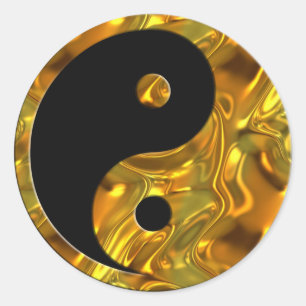 Yin & Yang GOLD schwarz Runder Aufkleber