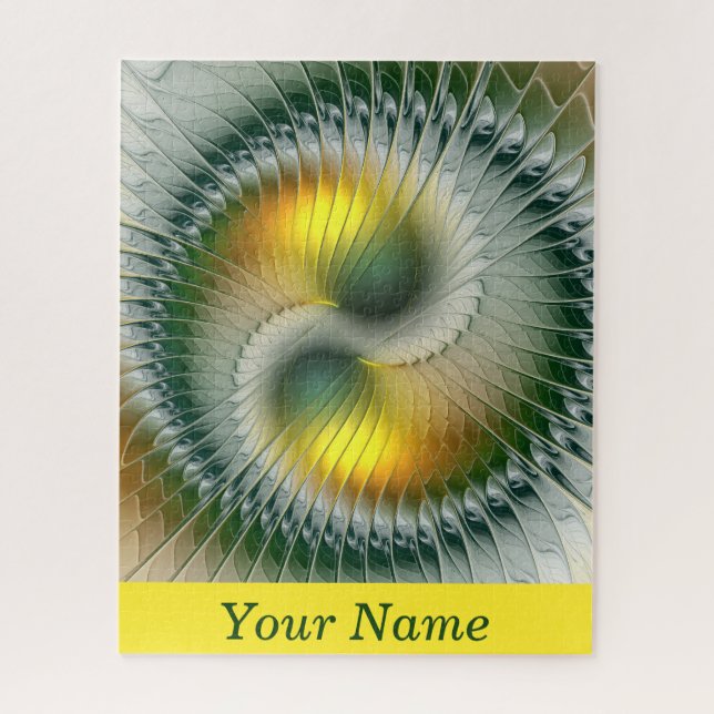 Yin Yang Green Yellow Abstrakte Farbkunst Name (Vertikal)