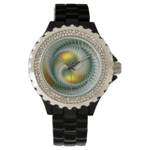 Yin Yang Green Yellow Abstraktes farbiges Fraktal Armbanduhr