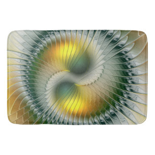 Yin Yang Green Yellow Abstraktes farbiges Fraktal Badematte