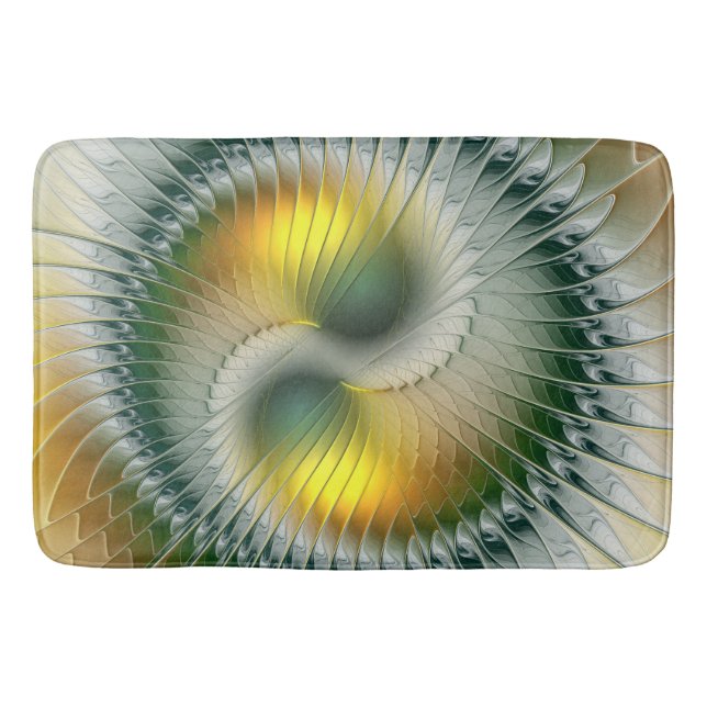 Yin Yang Green Yellow Abstraktes farbiges Fraktal Badematte (Vorderseite)