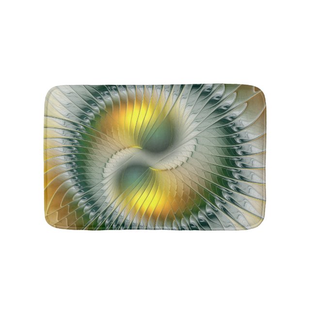 Yin Yang Green Yellow Abstraktes farbiges Fraktal Badematte (Vorderseite)