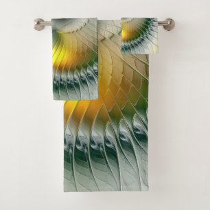 Yin Yang Green Yellow Abstraktes farbiges Fraktal Badhandtuch Set