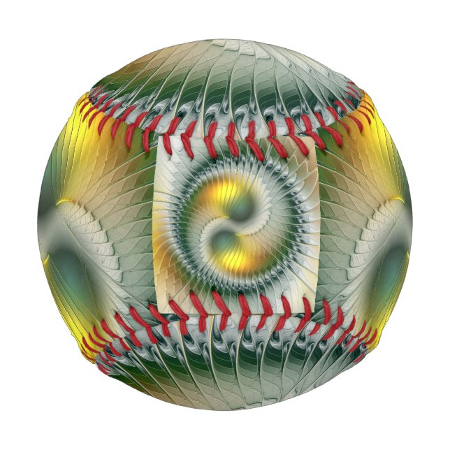 Yin Yang Green Yellow Abstraktes farbiges Fraktal Baseball (Vorderseite)
