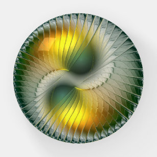 Yin Yang Green Yellow Abstraktes farbiges Fraktal Briefbeschwerer
