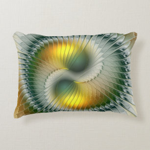 Yin Yang Green Yellow Abstraktes farbiges Fraktal Dekokissen