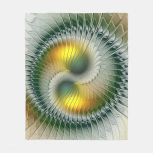 Yin Yang Green Yellow Abstraktes farbiges Fraktal Fleecedecke