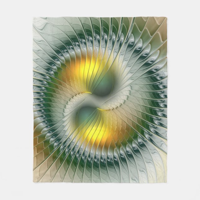 Yin Yang Green Yellow Abstraktes farbiges Fraktal Fleecedecke (Vorderseite)
