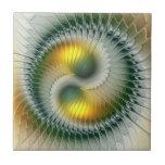 Yin Yang Green Yellow Abstraktes farbiges Fraktal Fliese<br><div class="desc">Ungewöhnliche moderne abstrakt-Yang-Grafik. Design für Ihre Keramik Fliesen und mehr.</div>