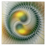 Yin Yang Green Yellow Abstraktes farbiges Fraktal Fliese<br><div class="desc">Ungewöhnliche moderne abstrakt-Yang-Grafik. Design für Ihre Keramik Fliesen und mehr.</div>