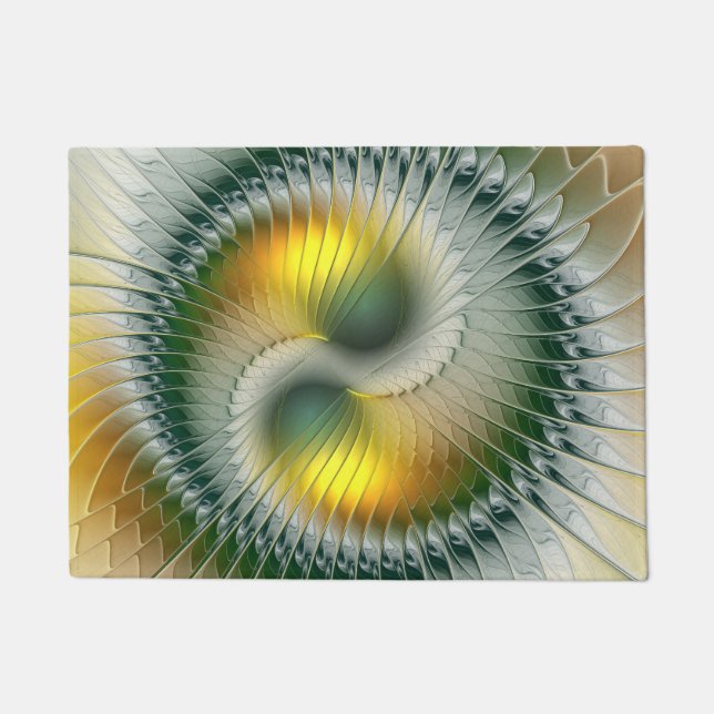 Yin Yang Green Yellow Abstraktes farbiges Fraktal Fußmatte (Vorderseite)