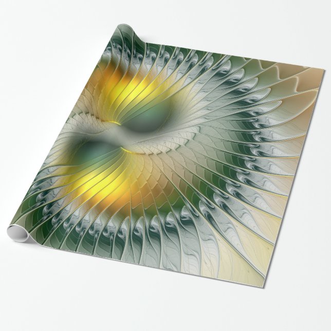 Yin Yang Green Yellow Abstraktes farbiges Fraktal Geschenkpapier (Ungerollt)