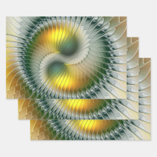 Yin Yang Green Yellow Abstraktes farbiges Fraktal Geschenkpapier Set
