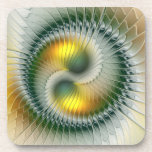 Yin Yang Green Yellow Abstraktes farbiges Fraktal Getränkeuntersetzer<br><div class="desc">Eine moderne und sehr dekorative Variante. Design für Ihr Untersetzer Set und mehr.</div>