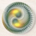 Yin Yang Green Yellow Abstraktes farbiges Fraktal Getränkeuntersetzer<br><div class="desc">Eine moderne und sehr dekorative Variante. Design für Ihren Sandstein Untersetzer und mehr.</div>