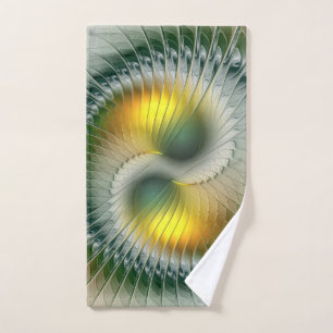 Yin Yang Green Yellow Abstraktes farbiges Fraktal Handtuch