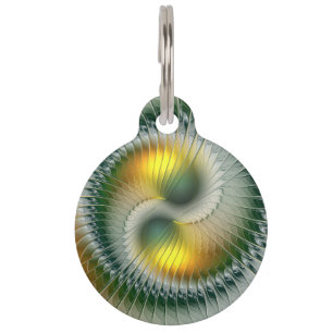 Yin Yang Green Yellow Abstraktes farbiges Fraktal Haustiermarke