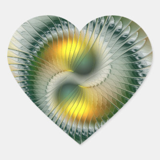Yin Yang Green Yellow Abstraktes farbiges Fraktal Herz-Aufkleber