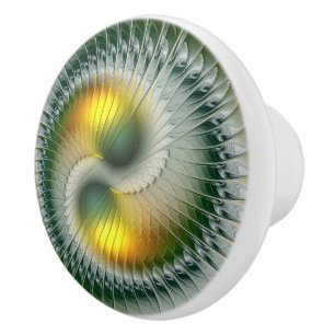 Yin Yang Green Yellow Abstraktes farbiges Fraktal Keramikknauf