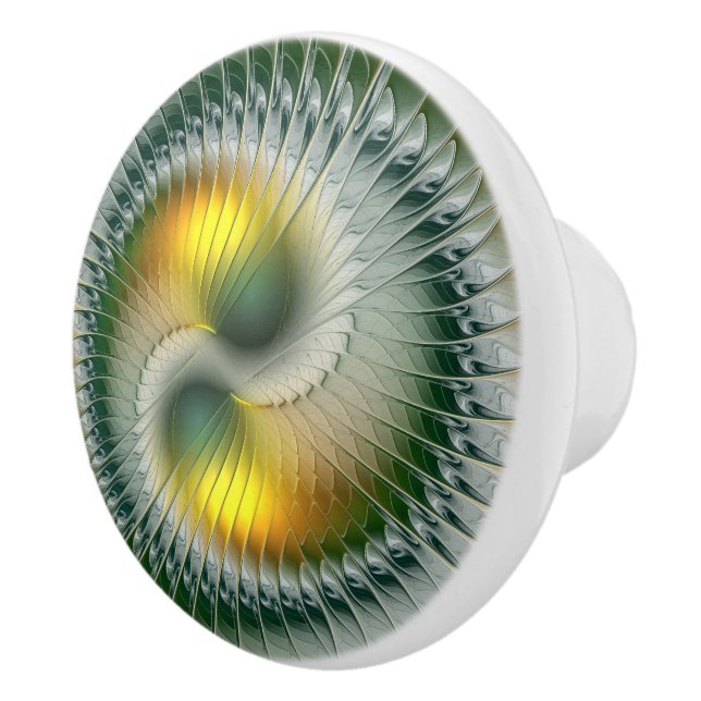 Yin Yang Green Yellow Abstraktes farbiges Fraktal Keramikknauf (Rechts)