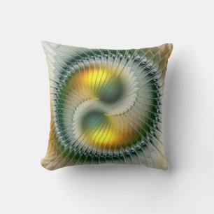 Yin Yang Green Yellow Abstraktes farbiges Fraktal Kissen