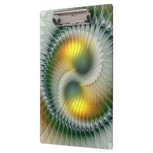 Yin Yang Green Yellow Abstraktes farbiges Fraktal Klemmbrett