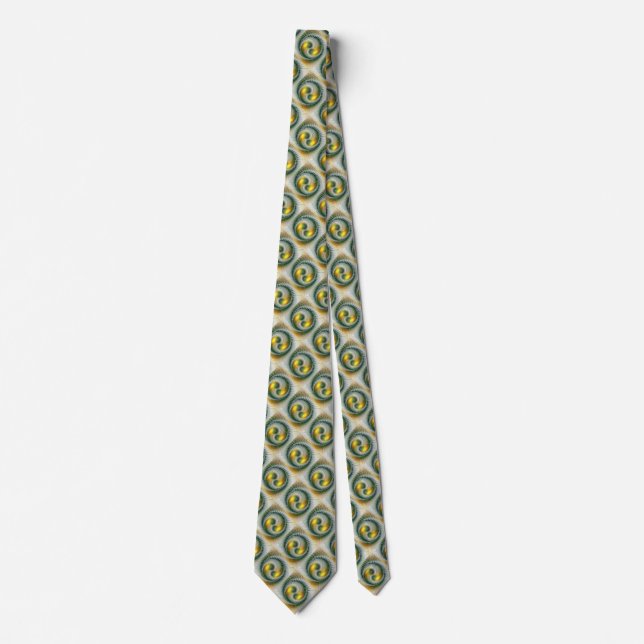 Yin Yang Green Yellow Abstraktes farbiges Fraktal Krawatte (Vorderseite)