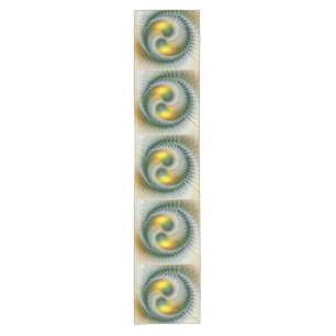Yin Yang Green Yellow Abstraktes farbiges Fraktal Kurzer Tischläufer