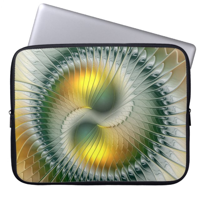 Yin Yang Green Yellow Abstraktes farbiges Fraktal Laptopschutzhülle (Vorderseite)