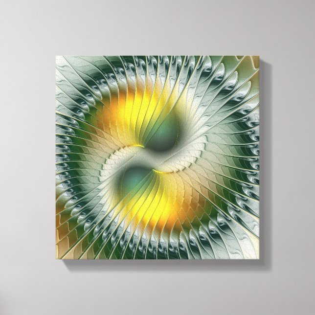 Yin Yang Green Yellow Abstraktes farbiges Fraktal Leinwanddruck (Vorderseite)