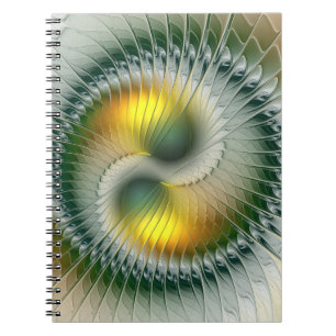 Yin Yang Green Yellow Abstraktes farbiges Fraktal Notizblock