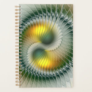 Yin Yang Green Yellow Abstraktes farbiges Fraktal Planer
