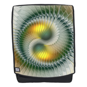 Yin Yang Green Yellow Abstraktes farbiges Fraktal Rucksack