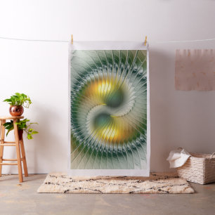 Yin Yang Green Yellow Abstraktes farbiges Fraktal Stoff