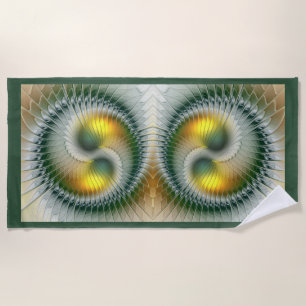 Yin Yang Green Yellow Abstraktes farbiges Fraktal Strandtuch