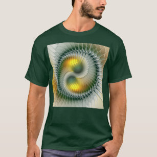 Yin Yang Green Yellow Abstraktes farbiges Fraktal T-Shirt