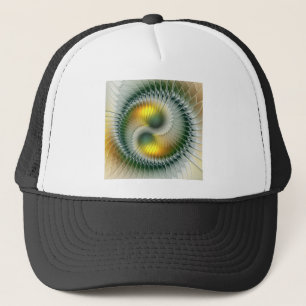 Yin Yang Green Yellow Abstraktes farbiges Fraktal Truckerkappe