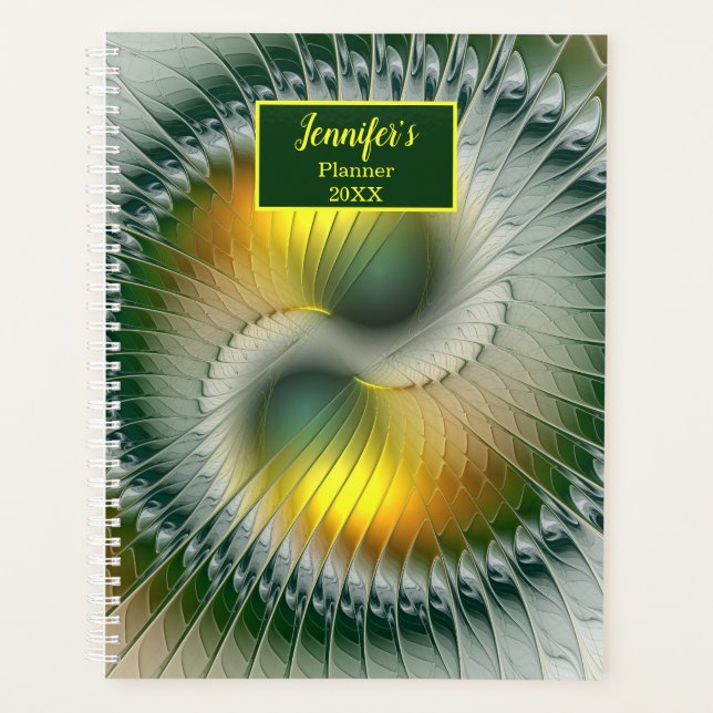 Yin Yang Green Yellow Abstraktes Fraktal Name Planer (Vorderseite)