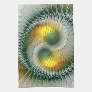 Yin Yang Grün Gelb Abstrakt Farbige Fraktale Handtuch
