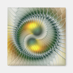 Yin Yang Grün Gelb Abstrakt Farbige Fraktale Magnet