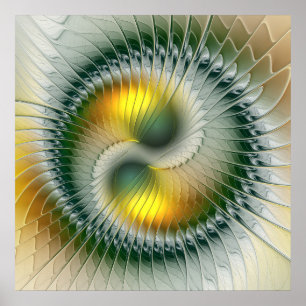 Yin Yang Grün Gelb Abstrakt Farbige Fraktale Poster