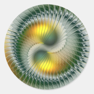 Yin Yang Grün Gelb Abstrakt Farbige Fraktale Runder Aufkleber